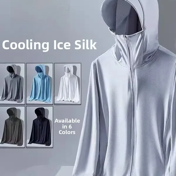 2025 New Men's Ice Silk Cool Feeling UPF50 Sun Protection Clothing Thin Breathable Fishing Clothing UV Protection Lightweight...