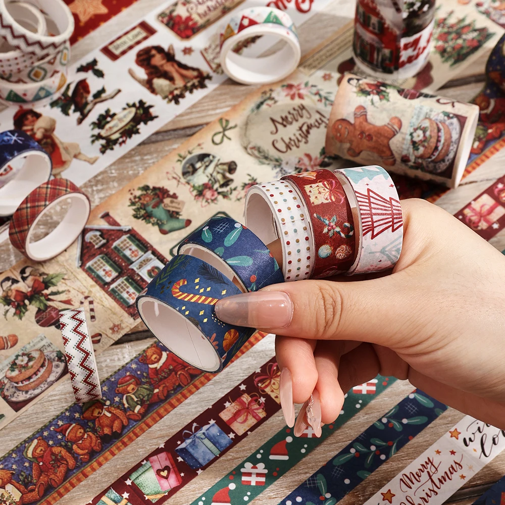 20 rolls/box Vintage Christmas Washi Tape Set 5 Sizes Scrapbooking Sticker Tape With Snowflake Deer Santa Masking Adhesive Tapes