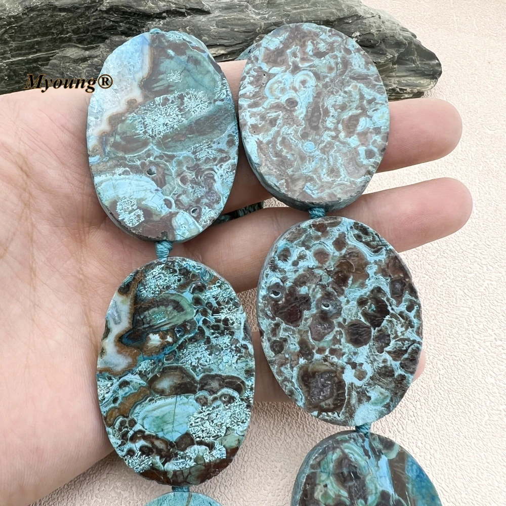 

Large Oval Shape Natural Blue Ocean Jaspers Stone Slice Focus Pendant Beads For DIY Jewelry Making MY231218