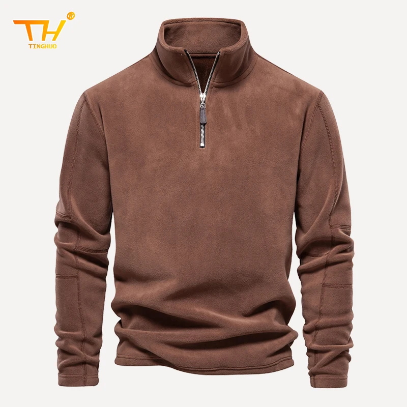 Hoodie men's fleece thick sweatshirt men's stand-up collar zip jumper military outdoor hiking camping long sleeve T-shirt top