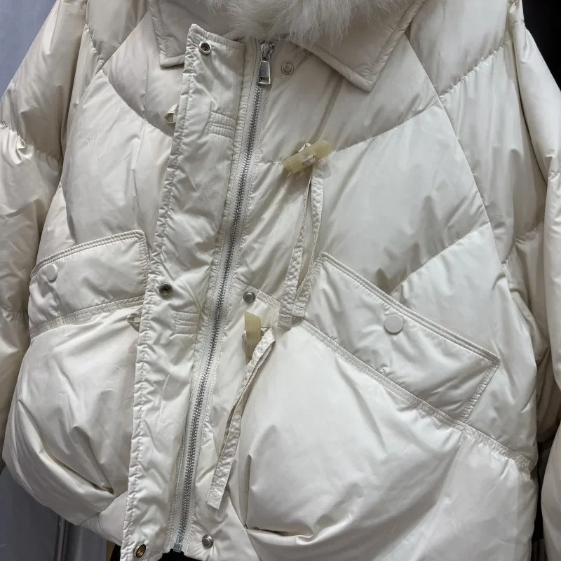 OFTBUY Women's Winter Down Jacket Big Natural Fur Collar Duck Down Jacket Women Short Thick Loose Coat with Fur for Female