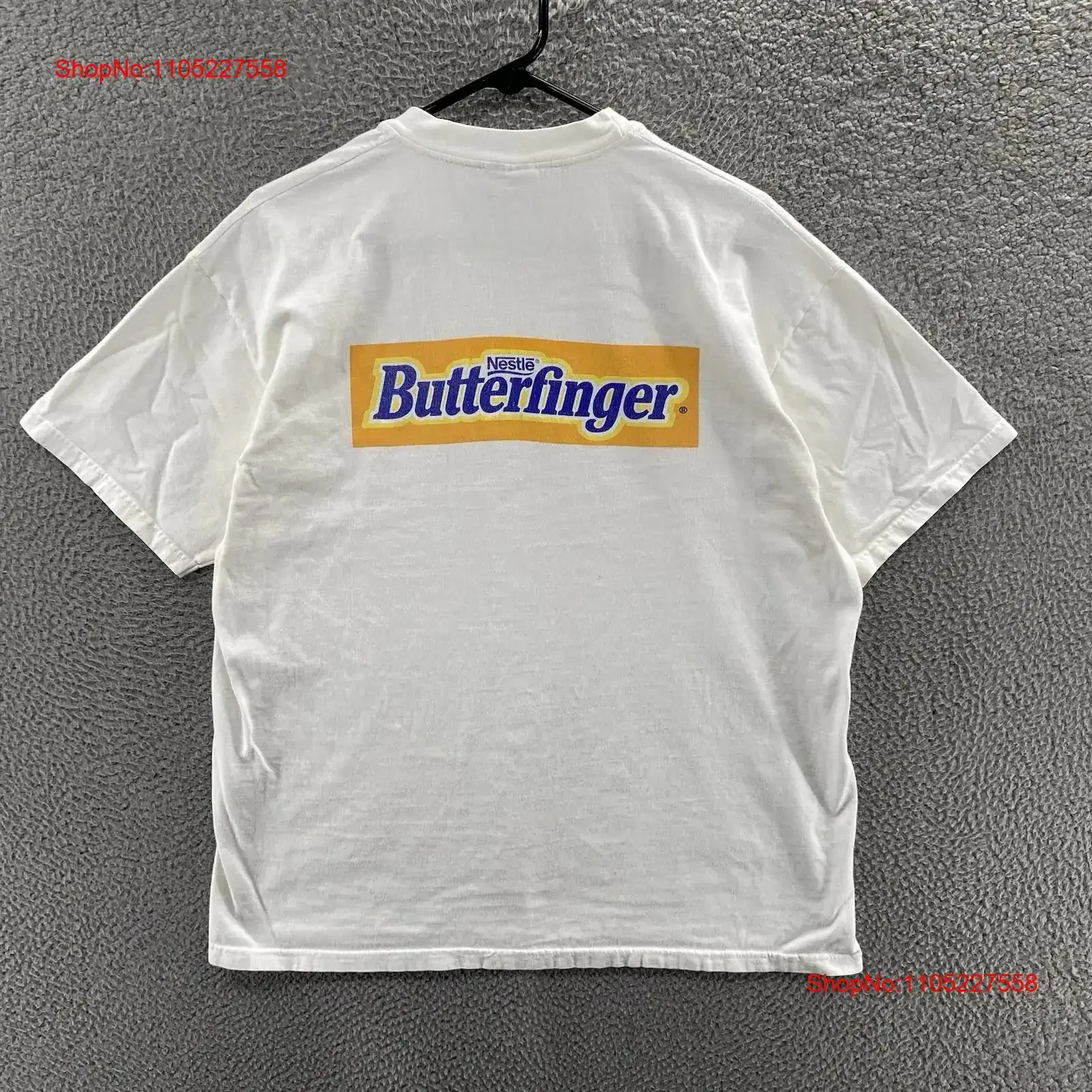 Camiseta VINTAGE con mariposa para hombre, barra de Chocolate Nestlé Extra grande, promoción de los años 90, ropa de calle con gráfico lavado vintage, elegante para hombre