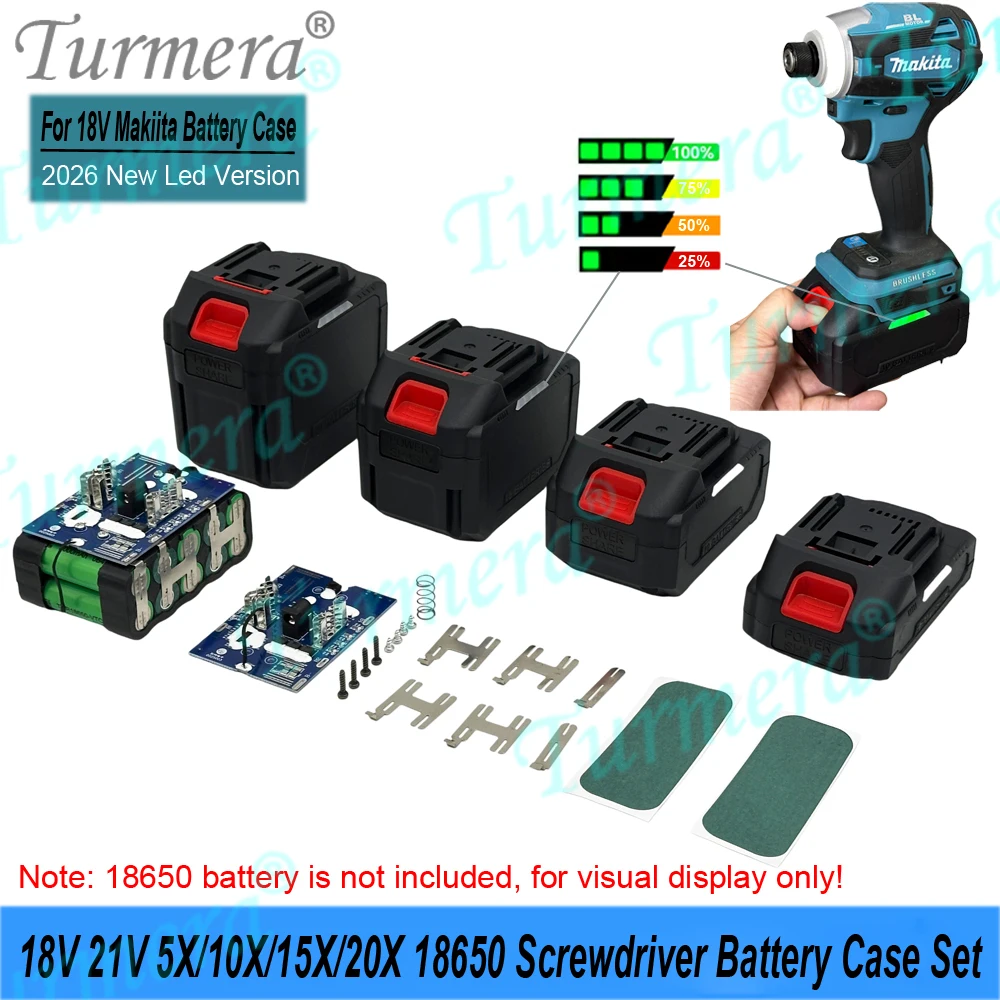 Turmera 18650 Battery Case Set 5X 10X 15X 20X 18V 21V Screwd