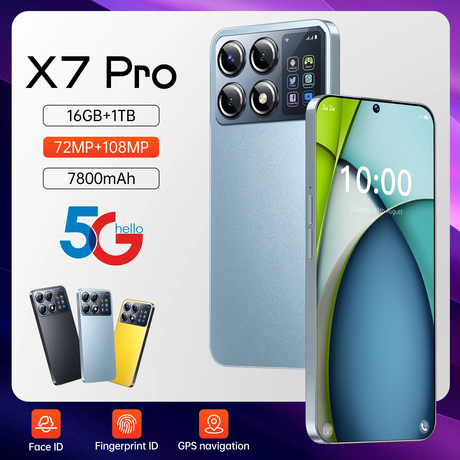 

New model X7 Pro 2025 Global Edition 7.3inch HD Original Smart Dual Card 7800mAh Battery Facial Recognition Function