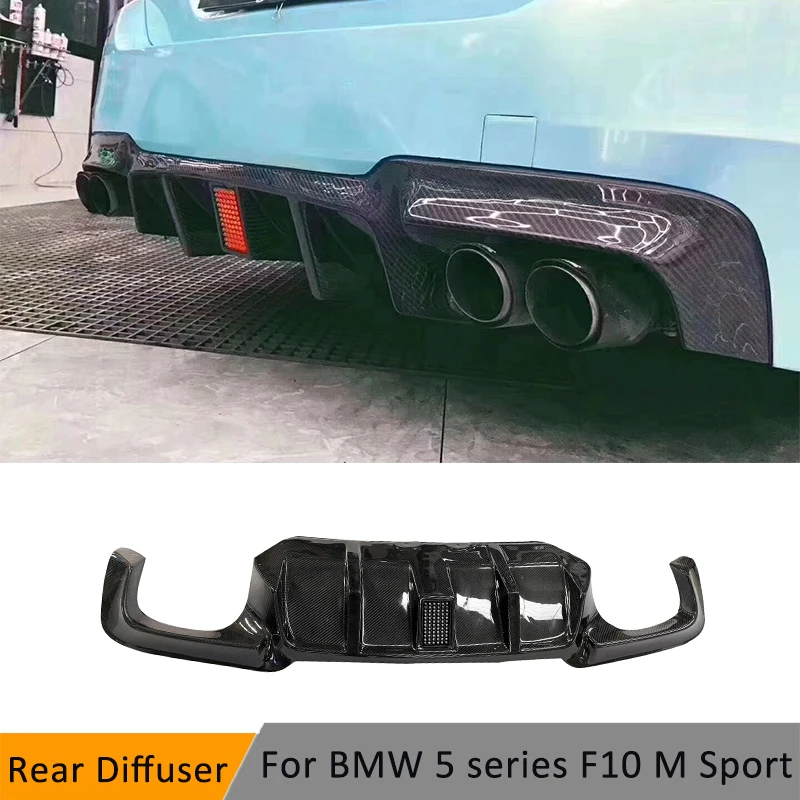 Carbon Fiber Rear Lip Diffuser Spoiler With Lamp for BMW 5 Series F10 M5 2011-2015 FRP Back Bumper Protector