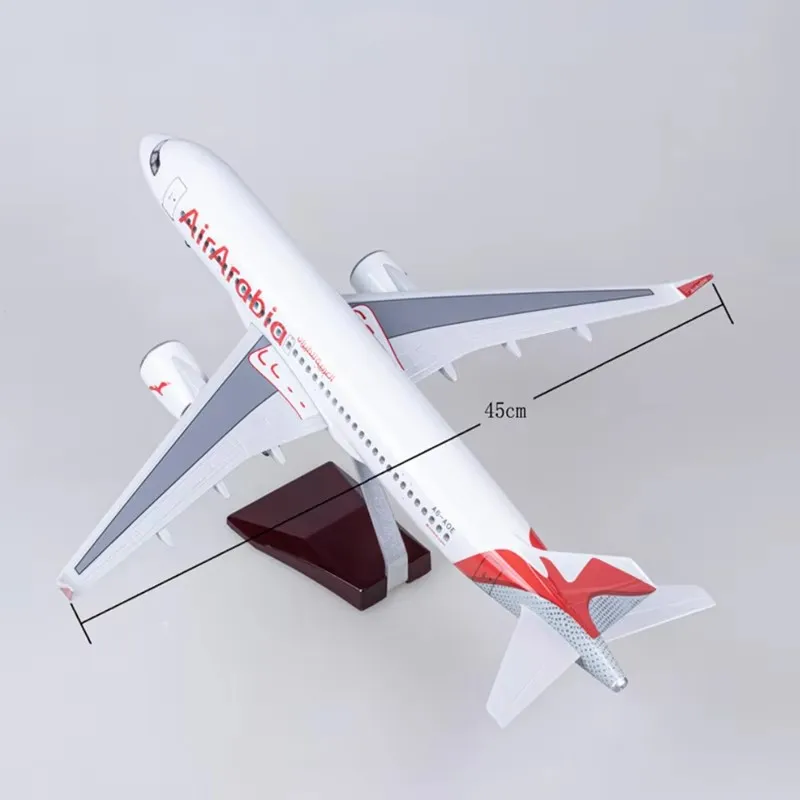 1:80 Scale 47CM A320 Series Die-cast Resin Aircraft Model Air Arabia Airbus Aircraft with Lights and Wheels Aircraft Collection