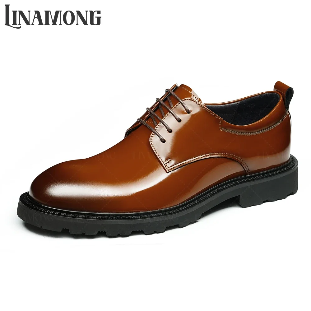 

Brown Black Polished Genuine Leather Shoes Retro British Style Derby Shoes Polished Cowhide Handmade Lace-Up Shoes for Banquet