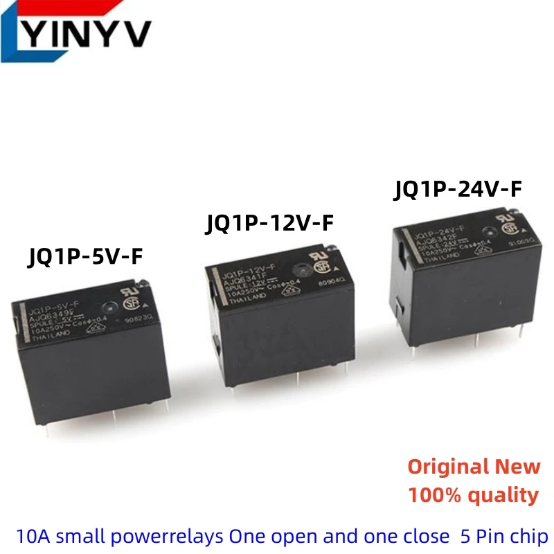 10PCS JQ1P-5V-F JQ1P-12V-F JQ1P-24V-F 10A small powerrelays JQ1P-5V 12V 24V One open and one close  5 Pin chip New 100% quality