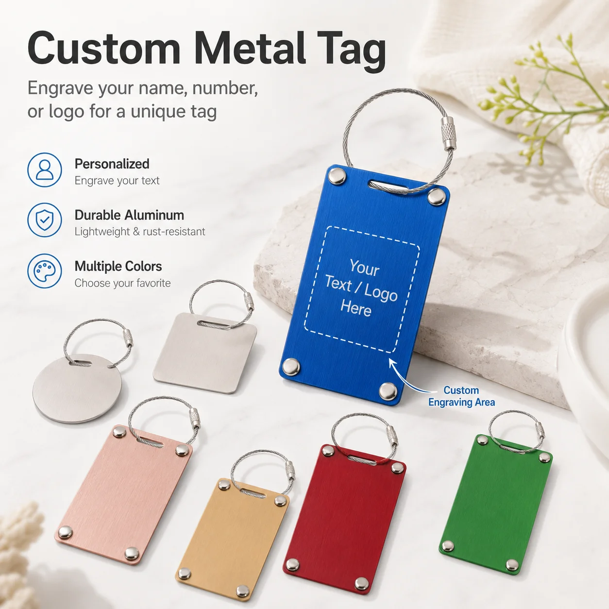 Custom Text Luggage Tag Laser Engraved Stainless Steel Travel Gift Anti-lost Name Address Label Personalized Suitcase ID Tag