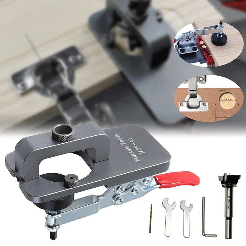 

35mm Hinge Jig Boring Hole Drill Guide Locator with Fixture Aluminum Hole Opener Template Door Cabinets Tools for Woodworking