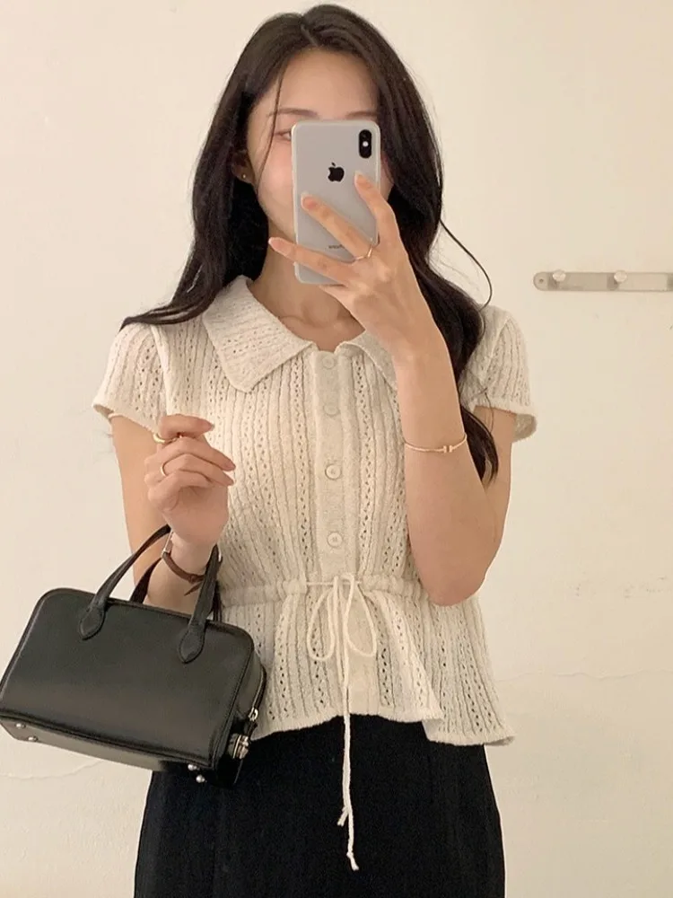 

Retro Ne Dstring Waist Knitwear Women's Korean Sle Top Dongda Gate 2025 Summer New Arrival Spring Autumn Winter