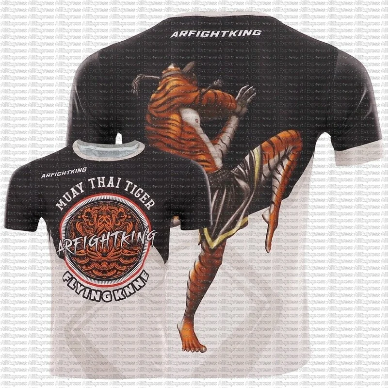 

ARFIGHTKING Men's Tiger Muay Thai MMA Rashguard Short Sleeve Top for Boxing Kickboxing Gym Training Jiu Jitsu Sportswear
