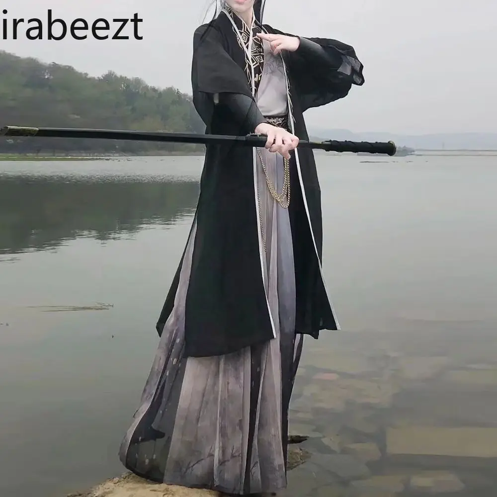 Dinastia Song-pintura a tinta hanfu para homens e mulheres, comprimento da cintura, roupa diária, traje juvenil, vestido, estilo chinês