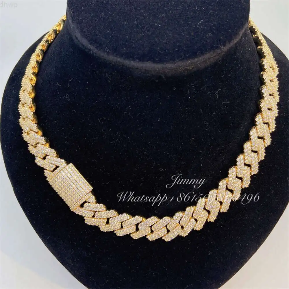 

15mm 22inch Two Row 10k Real Gold Miami Hip Hop Jewelry Big Iced Out Vvs1 Moissanite Cuban Link Chain