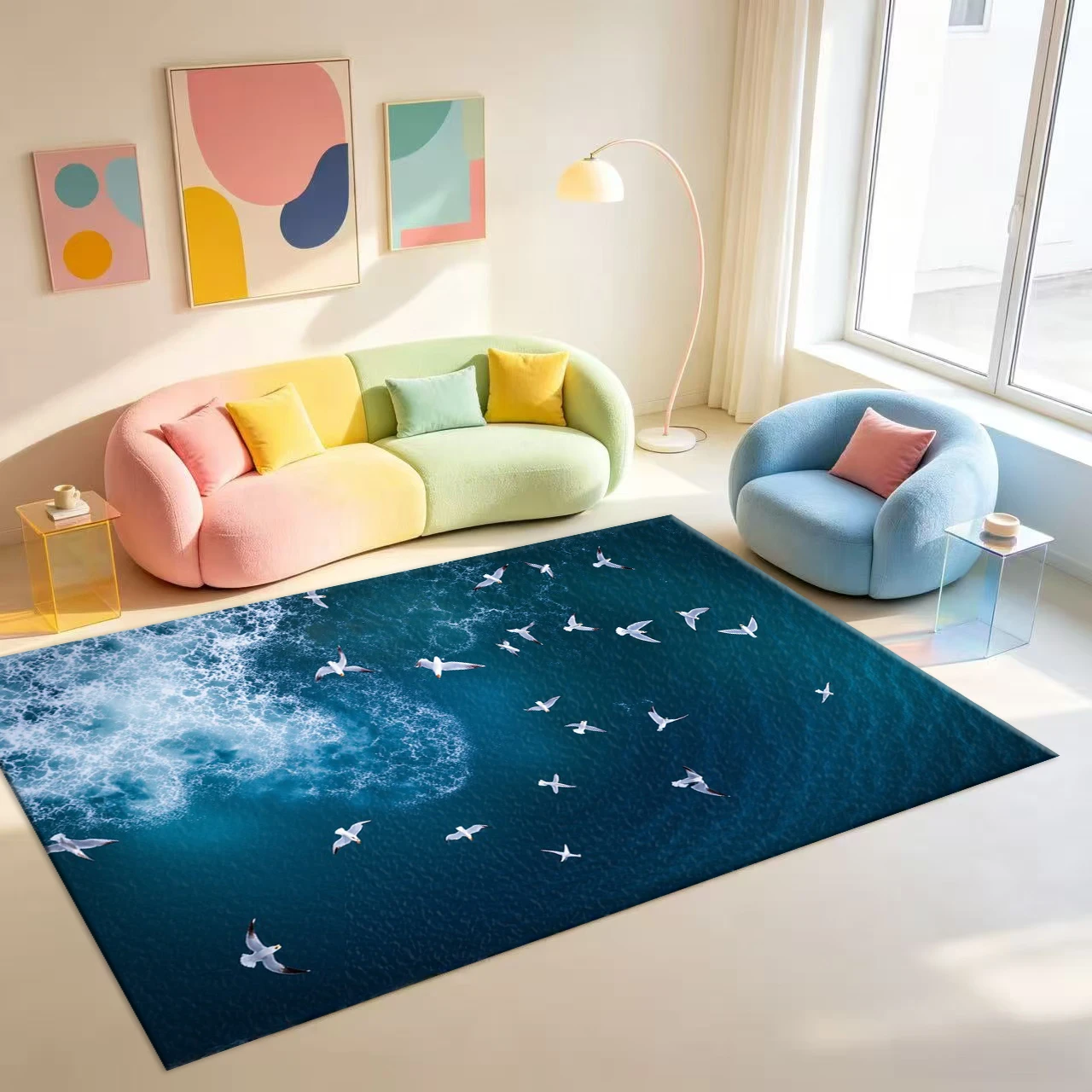 Aerial Sea Waves Seagulls Landscape Carpet Natural Sea View Home Interior Decoration Floor Carpet