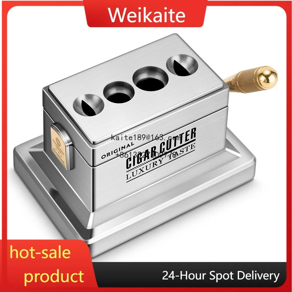 

Luxury Large Table Top 4 Hole Blade Desktop Guillotine V Cut Cutting Custom Logo Cigar Cutter with Gift Box