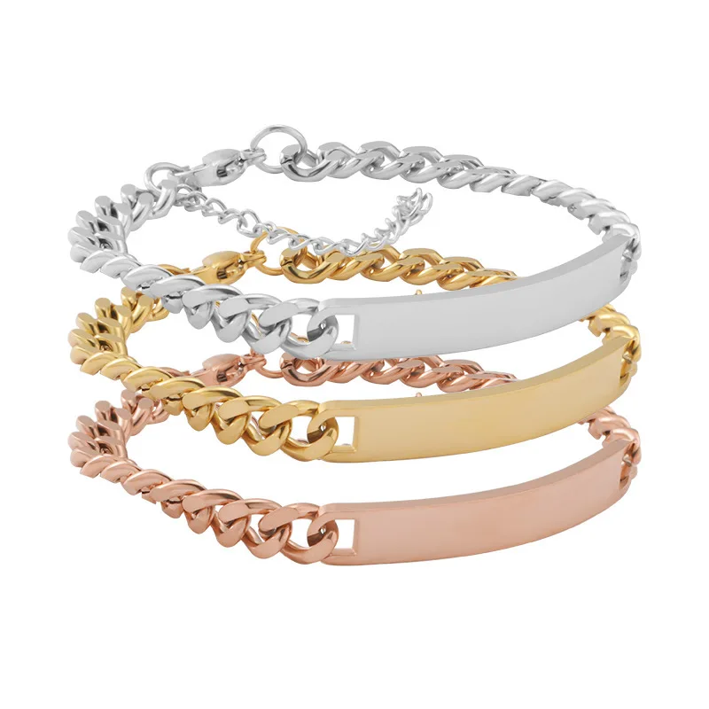10pcs/Lot New Arrival Stainless Steel Cuban Chain Bracelet Classic Jewelry Blank Bar Bracelet With Extender Men Women