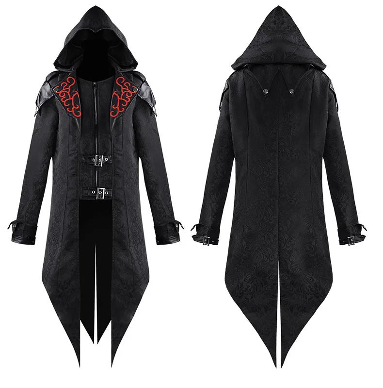 Assassin Cosplay Medieval Man Streetwear Hooded Jackets Outwear Creed Costume EmbroideryRetro Uniform Coat Halloween Costume