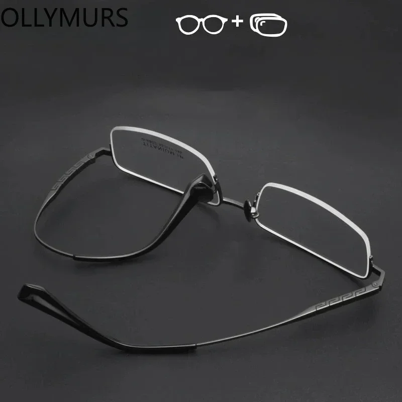 Ollymurs Myopia Prescription Square Progressive Alloy Glasses Bussinessmen Optical Eyeglass Male Semi Rim Frame Multifocal Eyewe
