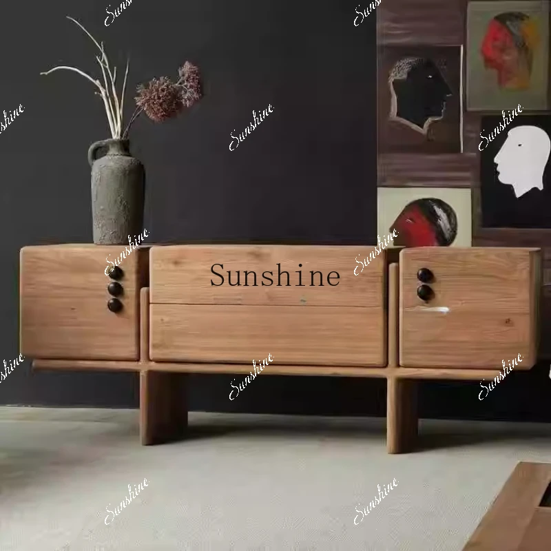 Wabi Sand Wind Medieval Dice TV Design Porch Nordic Solid Wood High-end Art Dining Side Cabinet  FT