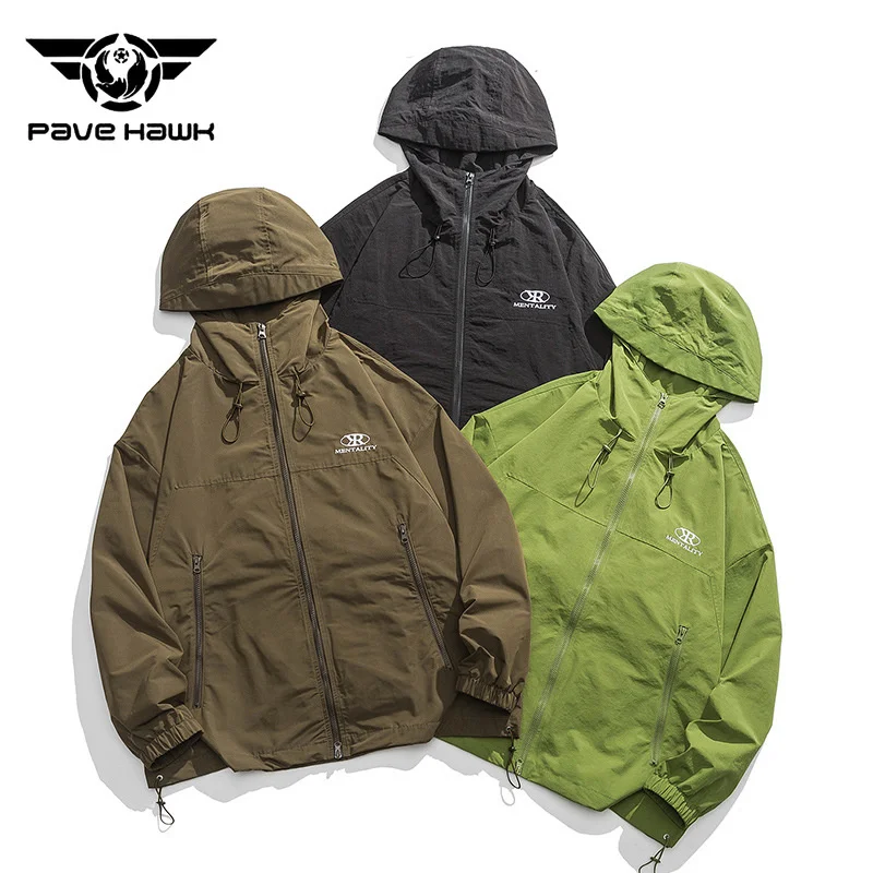 Outdoor Windproof Jacket Couple Large Pockets Loose Breathable Casual Hooded Coat Hiking Climbing Camping Travel Jackets Male