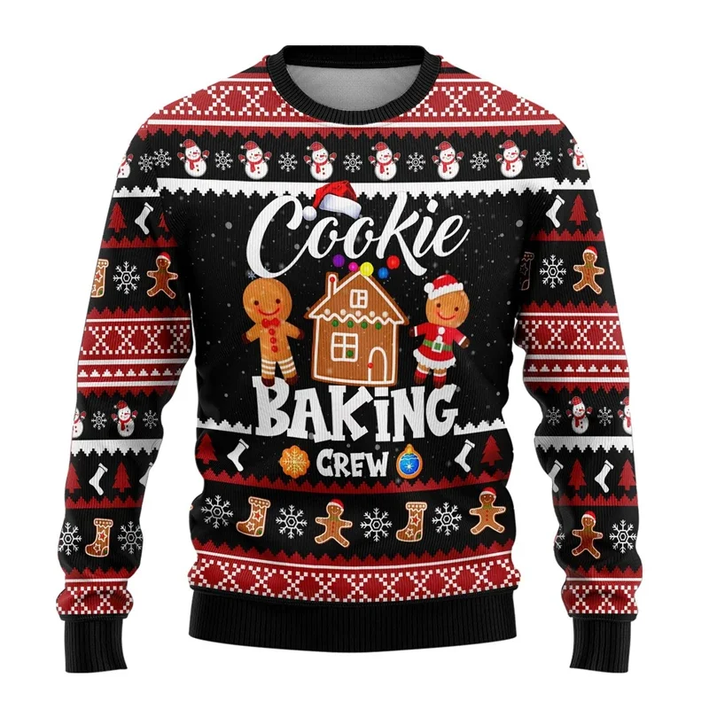 Christmas Fun 3D Printed Gingerbread Pattern Ugly Hoodie Gingerbread House Design Warm Hoodie Cute Parent Child Sports Shirt