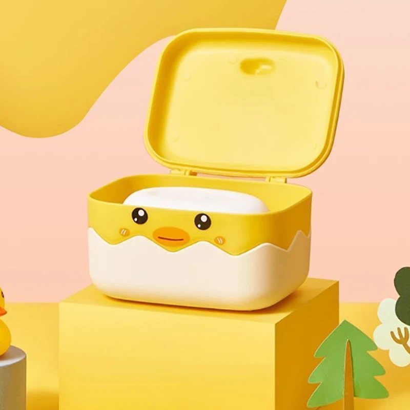 

1PC Plastic Duck Shape Soap Box Cartoon Soap Dish Drainable Soap Holder Soap Container Tray Bathroom Accessories