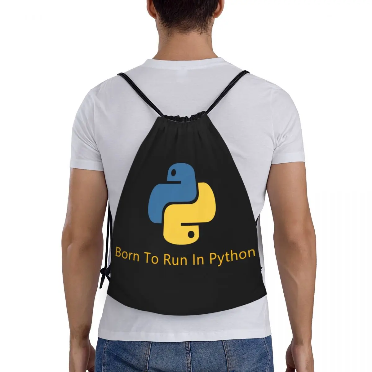 Custom Born To Run In Python Drawstring Bag Men Women Lightweight Programmer Computer Developer Sports Gym Storage Backpack