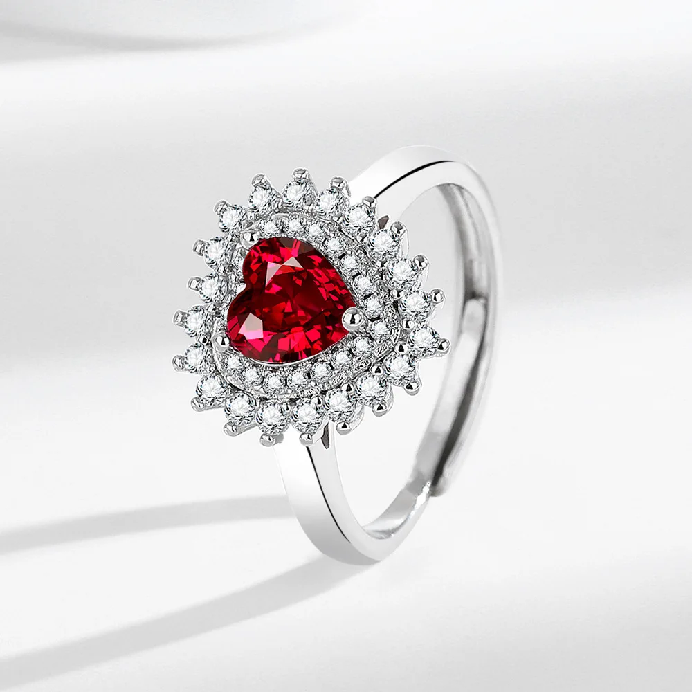 

Light Luxury Retro 925 Sterling Silver Romantic Red Love Zircon Ladies Ring Valentine's Day Gift