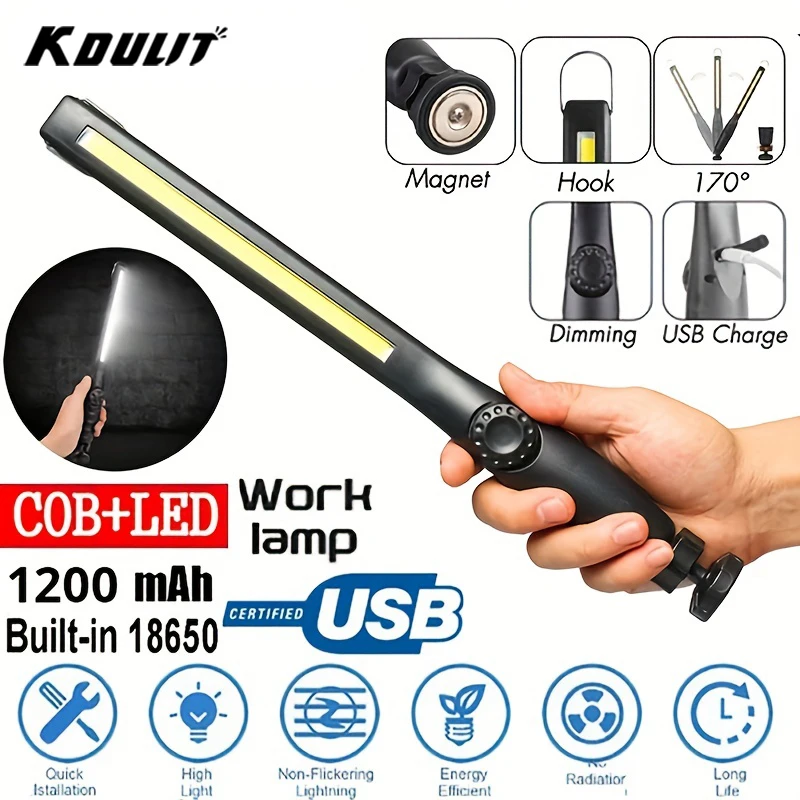 Multifunctional COB Flashlight With Magnetic USB Rechargeable LED Work Lights Stepless Dimming Emergency Car Repair Flashlights