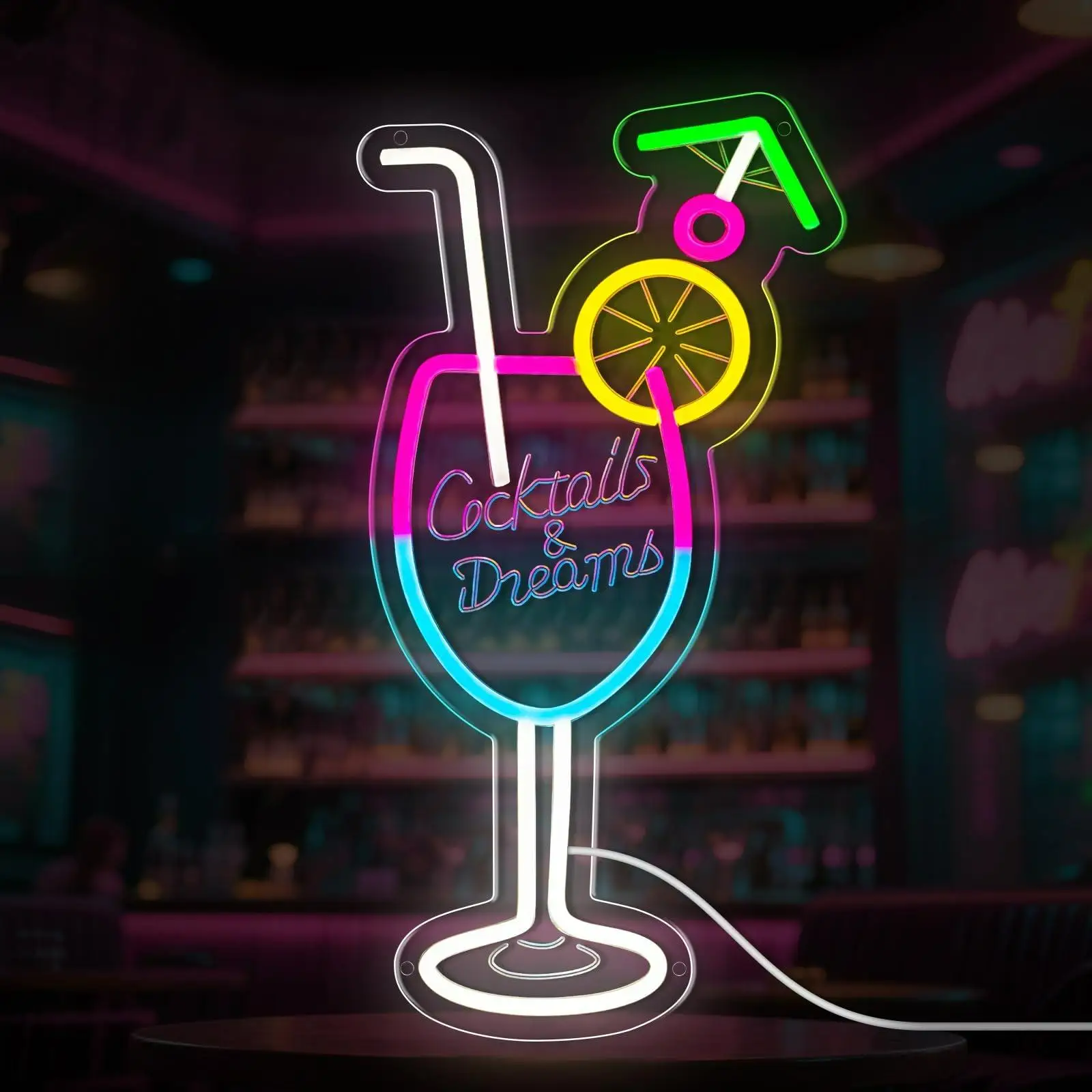 

Cocktails and Dreams Neon Sign Neon Sign for Wall Decor in Bar Decor for Party Cocktail Bar Pub Night Club Man Cave Decoration