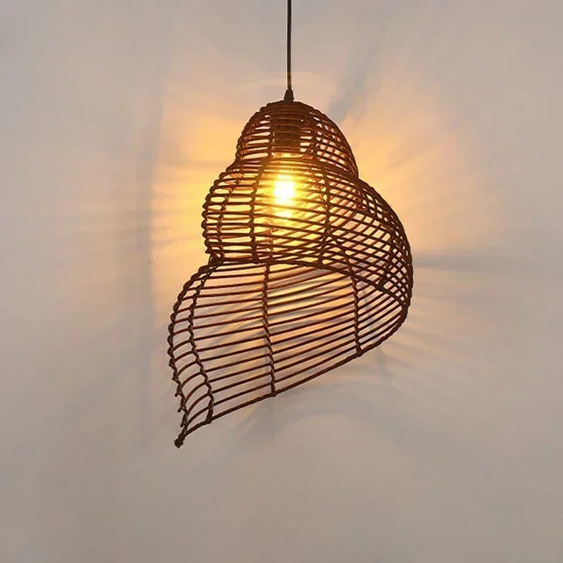 Conch Bamboo Rattan Retro Pendant Light  Rustic Style Bamboo Handmade Pendant Light Restaurant Hanging Decorative Lighting