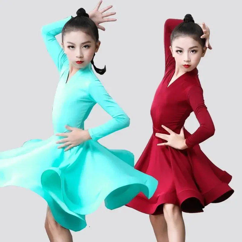 Traje de baile latino para niños, traje de entrenamiento para niñas, vestido dividido de competición para niños, conjunto de 2 piezas