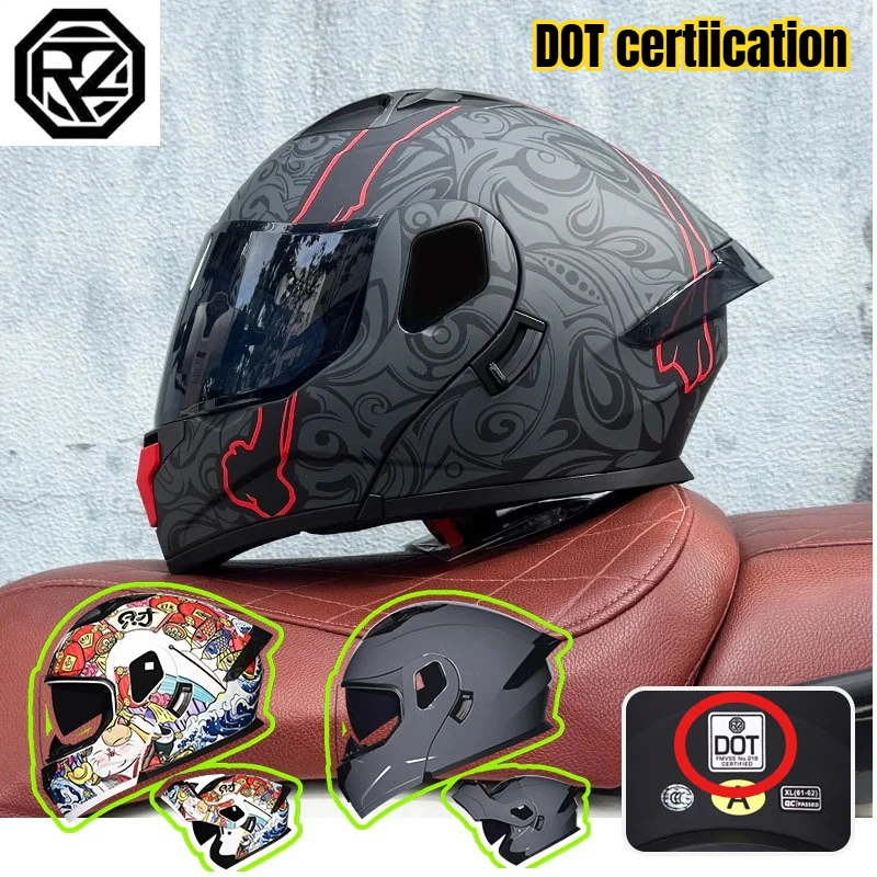 dot認証取得済みのorz新型バイクヘルメット、ダブルレンズオープンフェイスヘルメット、安全モジュール式フリップアップヘルメット、サンシェード付きバイクヘルメット（casque-de-moto）