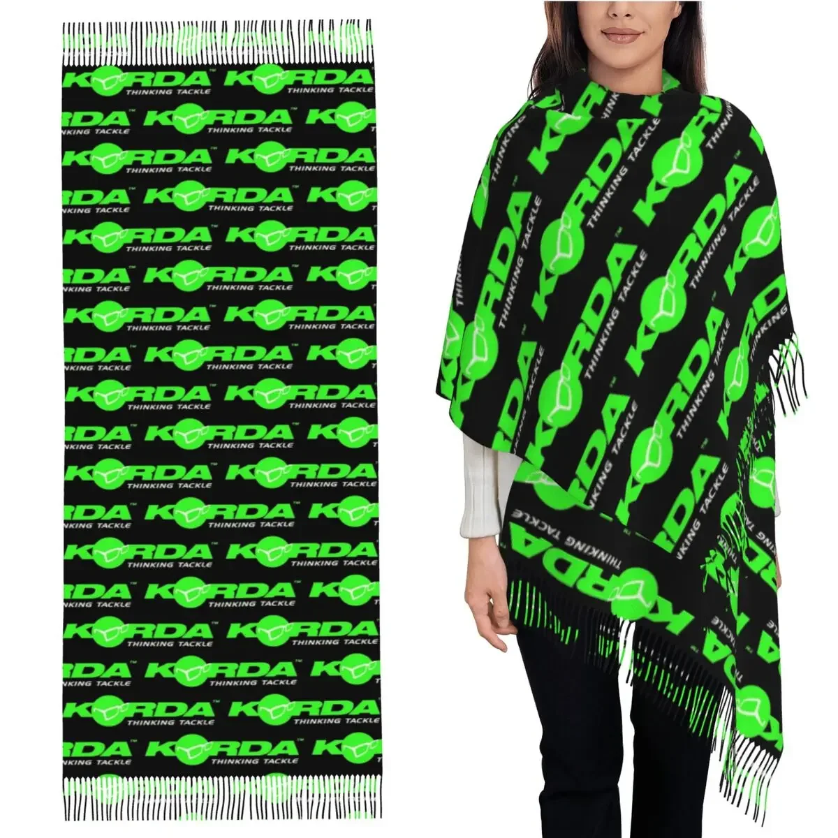 

Шарф с логотипом Korda для рыбалки, шарфы с кисточками для женщин, мягкие теплые шали и накидки, большая осенне-зимняя шаль