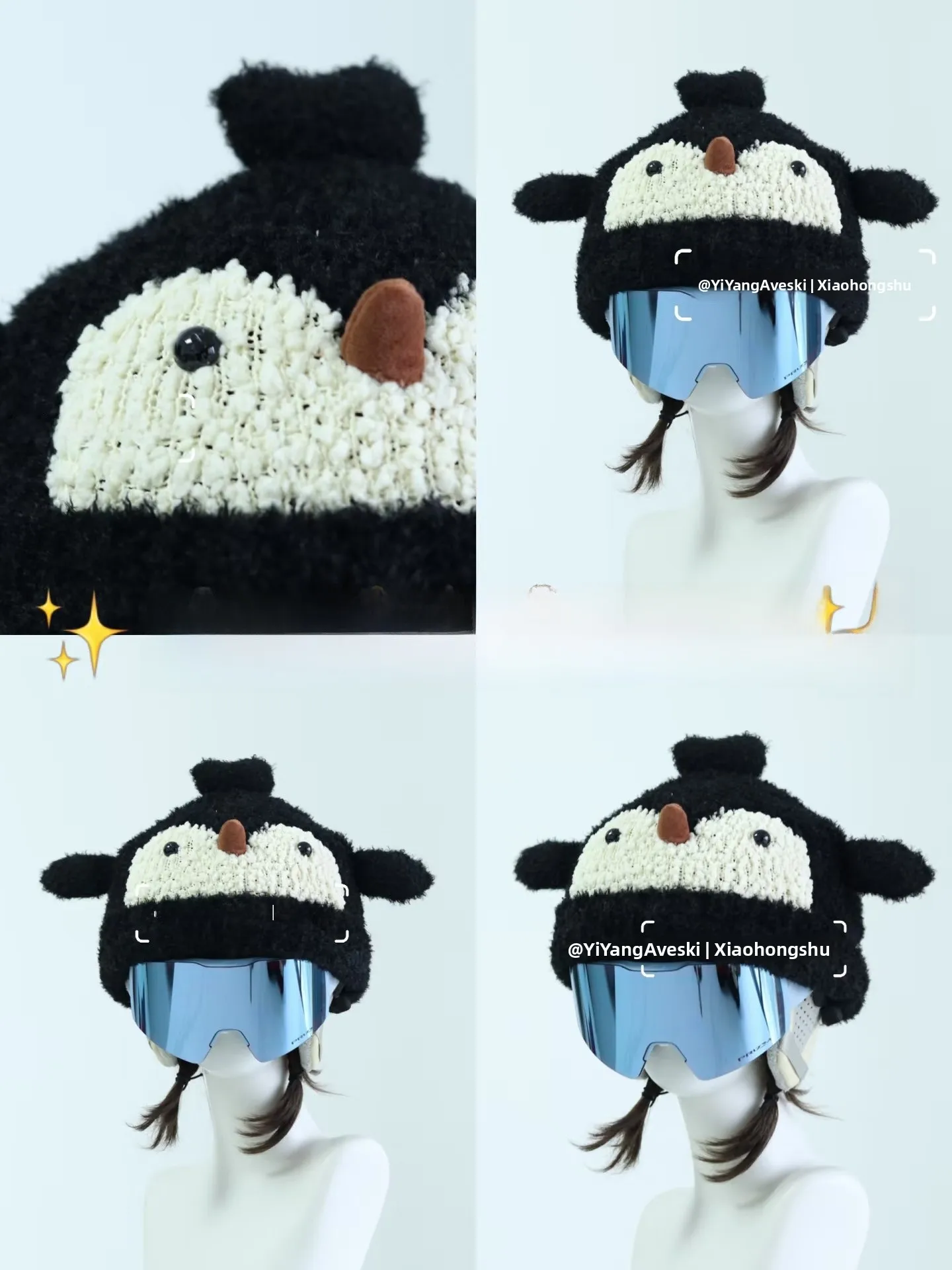 fang-penguin-helmet-cover-skiing-decorative-ex-single-and-double-board-helmet-outer-and-inner-cover-hat-for-men-and-women