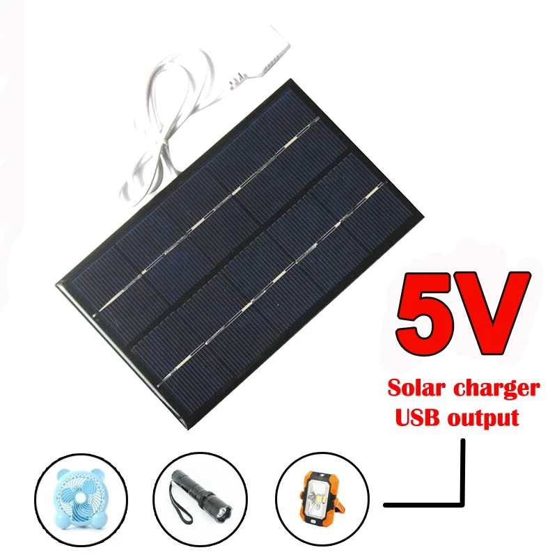 2 Вт, 5 В, солнечная панель, USB-зарядное устройство для аккумуляторов, внешнее портативное, водонепроницаемый, поликремниевое солнечное зарядное устройство