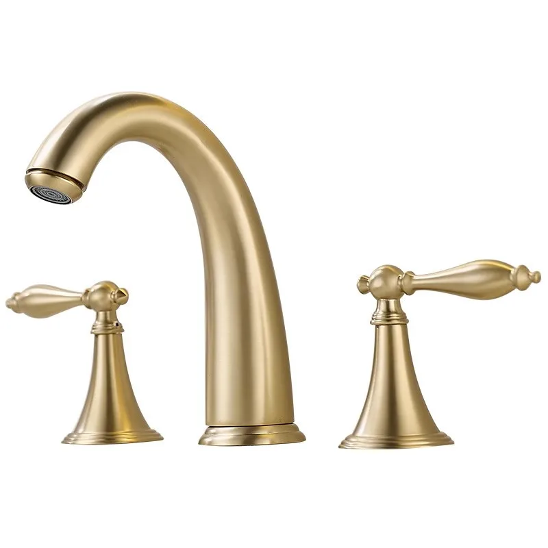 

Sink Faucets 3 Hole Hot And Cold Waterfall Water Tap Brushed Gold Bathroom Total Brass Basin Widespread