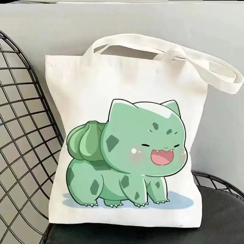 Pokemon Canvas Bags Anime Printed Pikachu Figures Shopping Tote Bags New Commuter Simple Versatile Storage Bag Girls Boys Gift