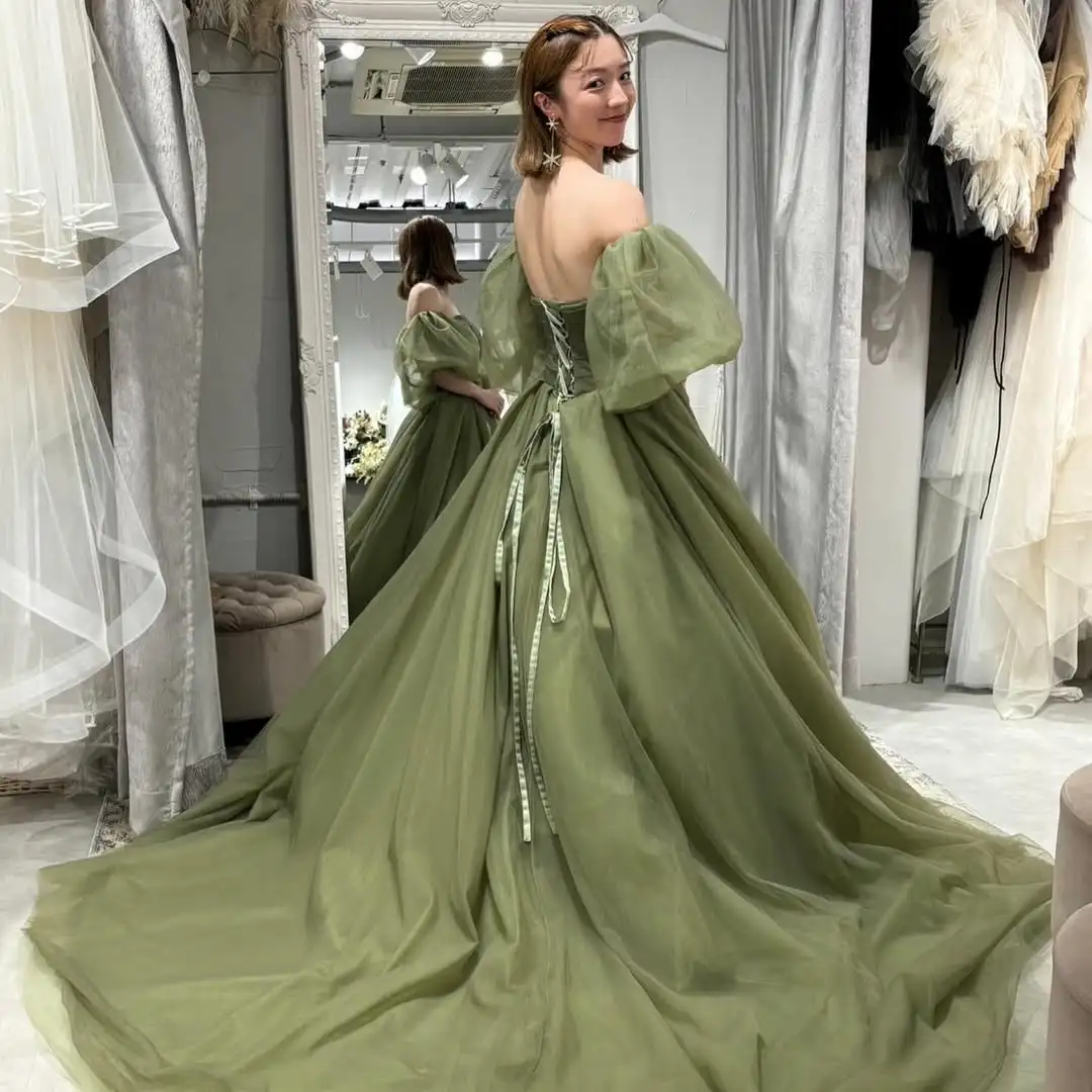 Sondr Forest Green Wedding Dresses Customized Sweetheart Strapless Puff Sleeves Bridal Gown Corset Wedding Snap Dresses 2025