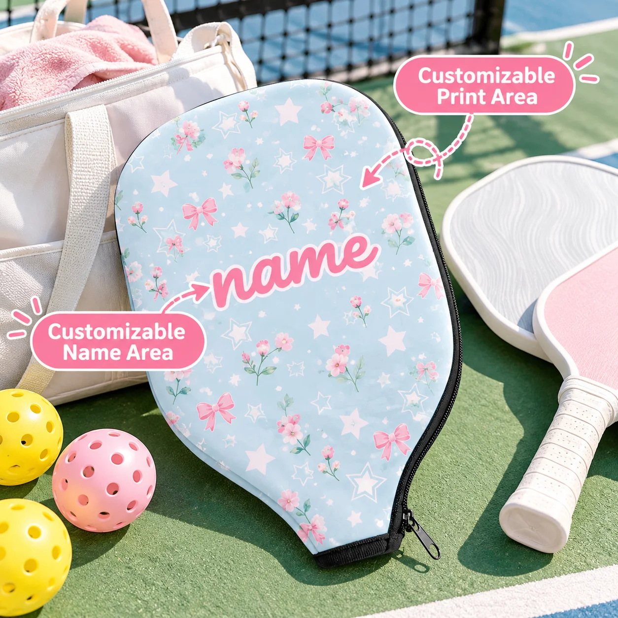 Custom Pickleball Paddle Cover Personalized Name Photo Logo for Outdoor Court Training Travel Neoprene Pickleball Racket Sleeve