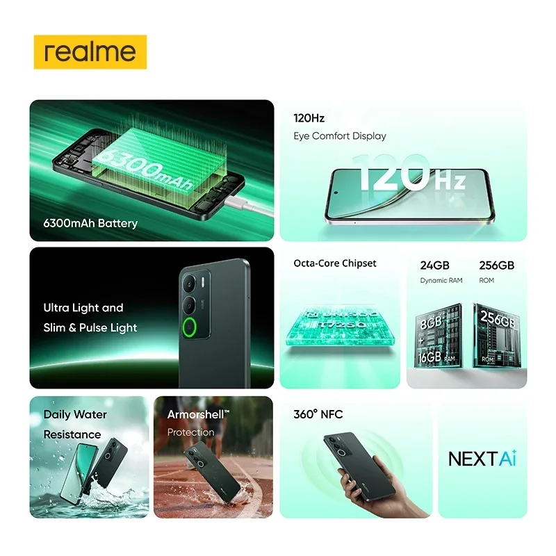 [العرض الأول في العالم] كاميرا Realme P3 Lite الذكية بقدرة 6300 مللي أمبير في الساعة وشحن 15 وات وشاشة 6.67 بوصة و120 هرتز وكاميرا AI بدقة 50 ميجابكسل وشرائح ثماني النواة NFC