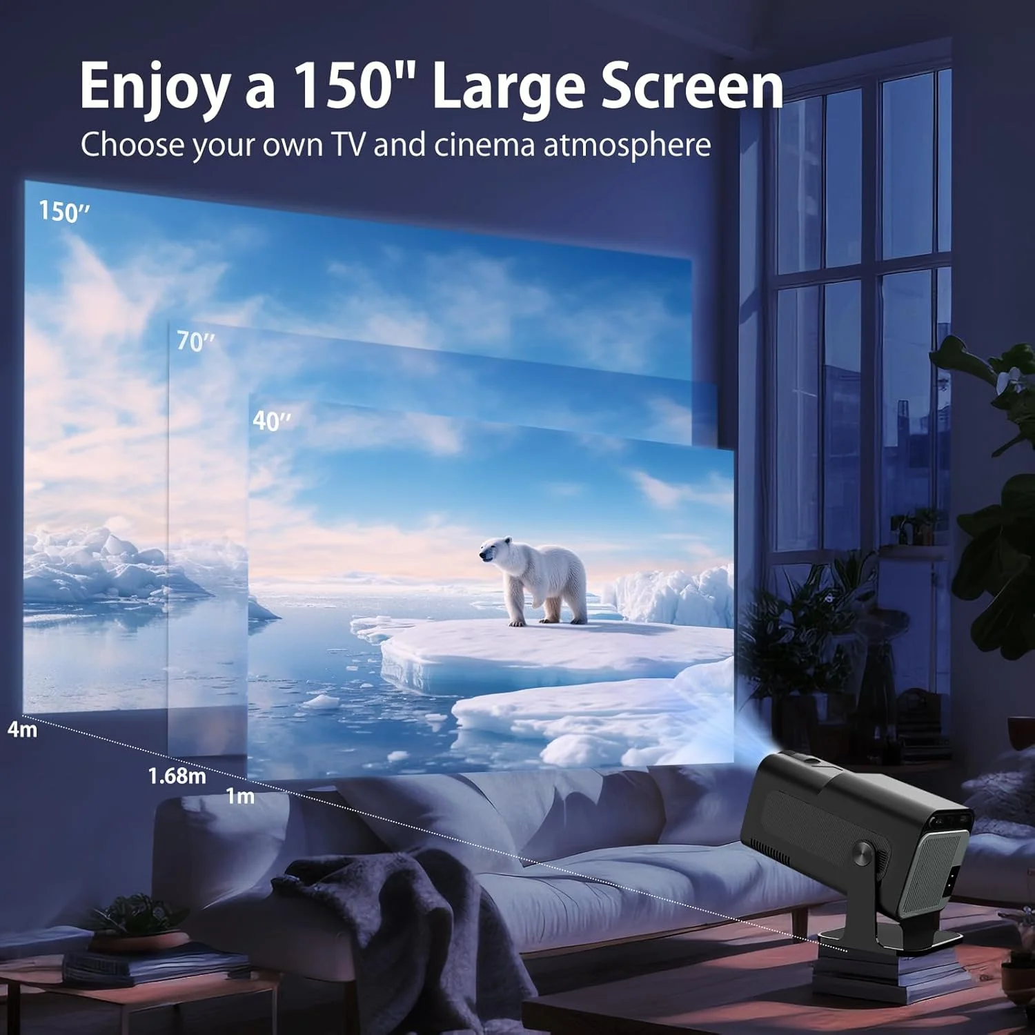 2024 Brand New Smart Portable Android 11 Projector, Home Theater, Office, Outdoor, Hd,1080X1080P, 4K, Wifi6, Bt5, 420Ansi, HY320