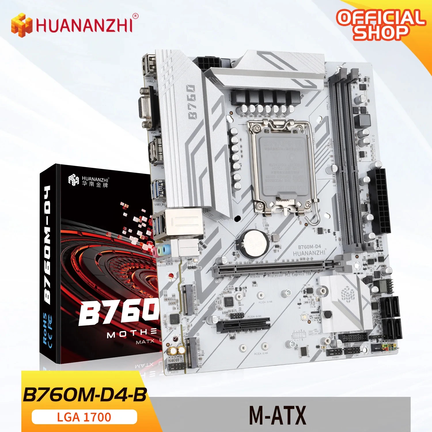 

HUANANZHI B760M D4 M-ATX DDR4 Motherboard Support 12 13 Gen B760 Intel LGA 1700 CPU 12100F 12400F 12490F 12600F 12700F 13600F RU