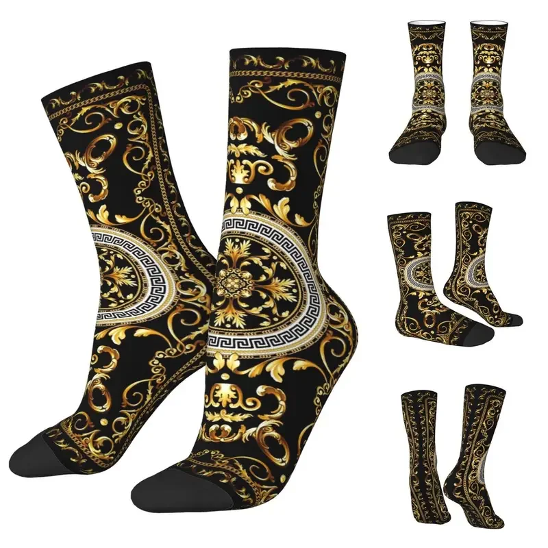 Y2K Golden Lion And Damask Ornament Unisex ,Cycling 3D Print Happy Socks Street Style Crazy Sock