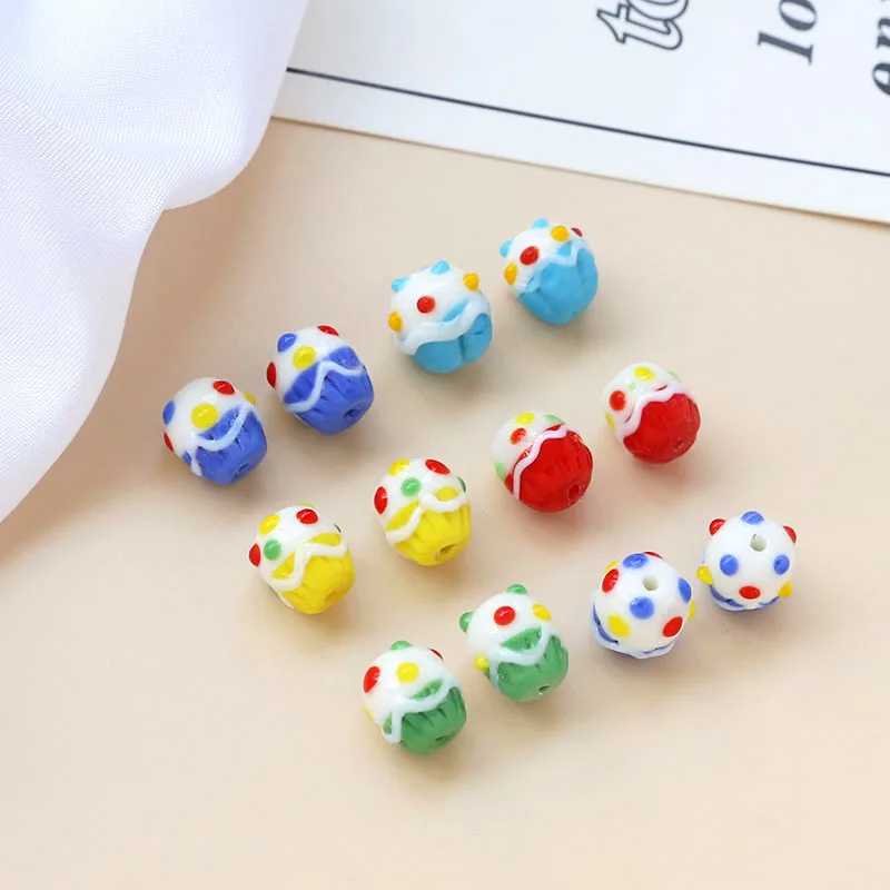 1pcs Cartoon Small Cake Ceramic Glass Beads Pendant Diy Handmade Jewelry Earrings Necklace Accessories Beaded Material Charms