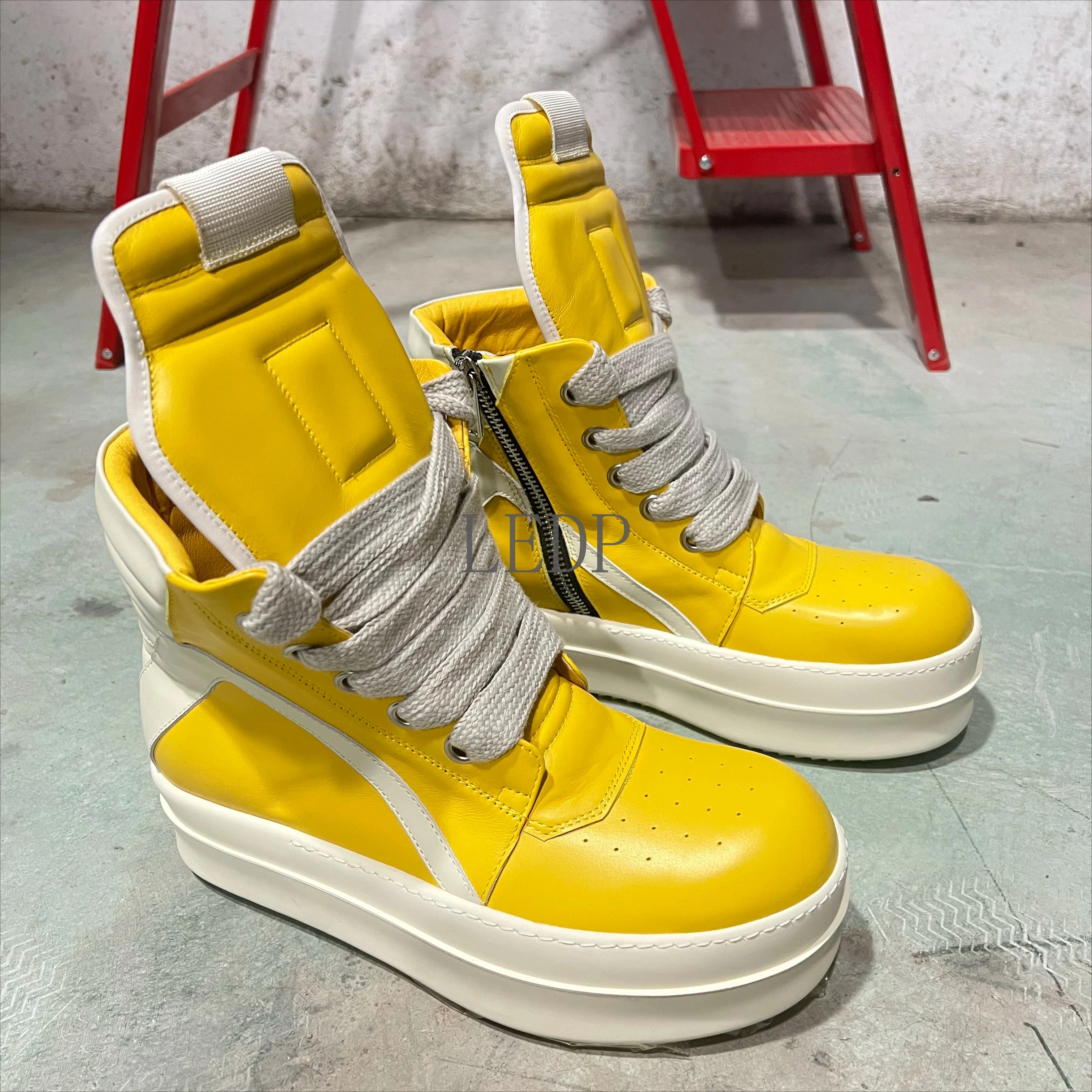 

Men Shoes Genuine Leather Jumbo Shoelaces Zip High Top Boots for Women Vintage Original Luxury Chunky Sole Street Shoe Sneaker