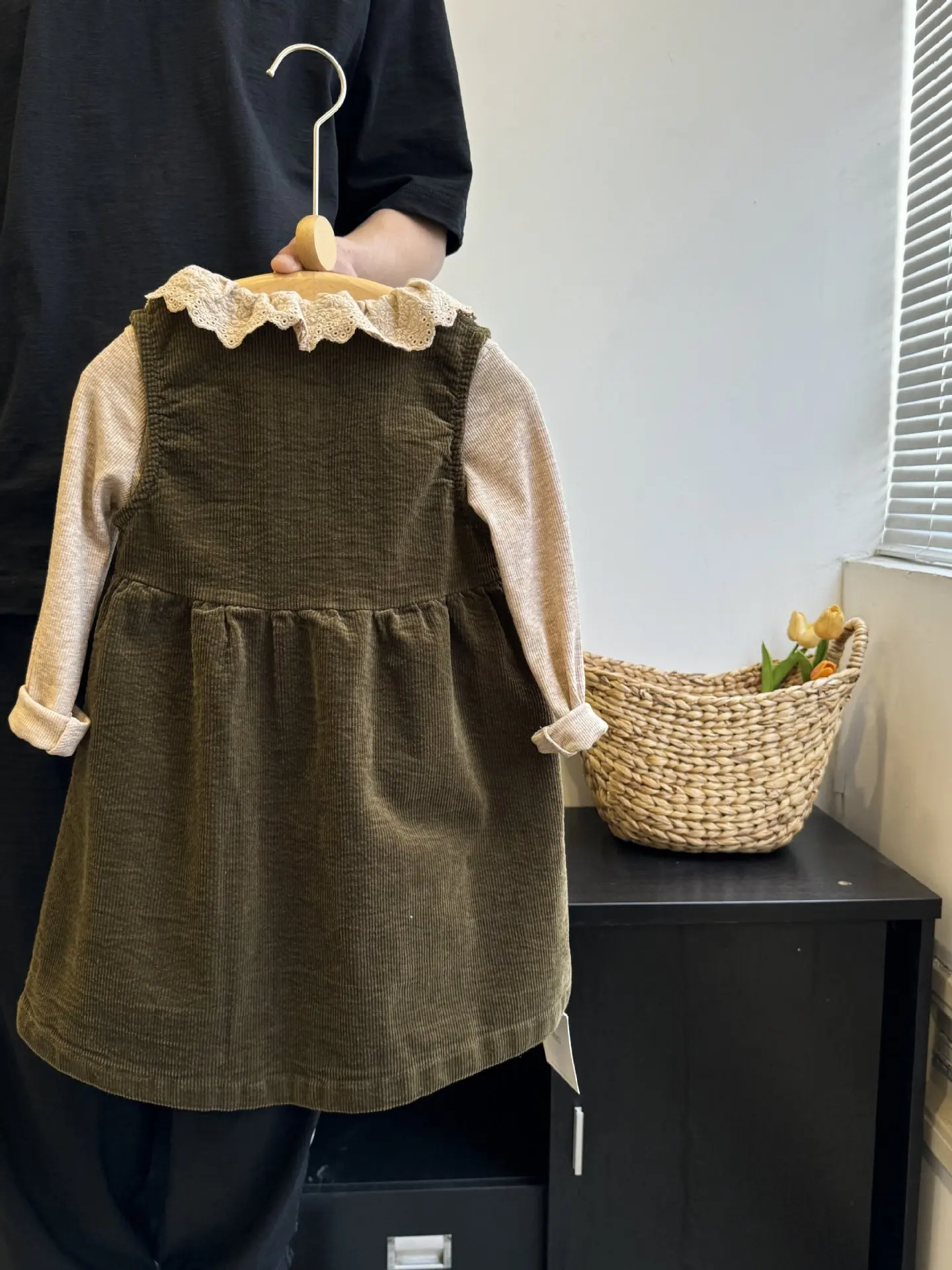Sleeveless Dress Corduroy Green Little Girls Princess Dresses For Birthday Party 2 3 4 5 6 7 8 9 10 Year Fall Jumper Skirt
