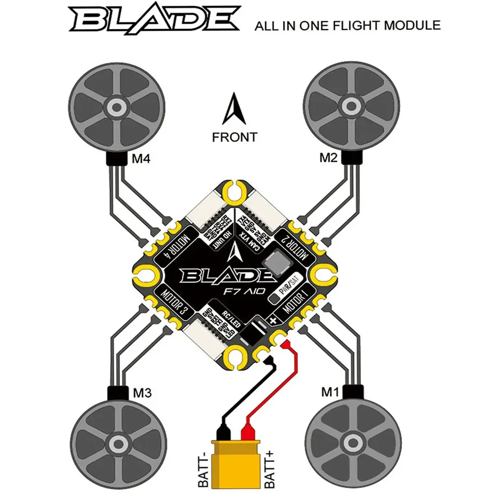 Controlador de vôo RUSHFPV BLADE F7 45A AIO F722 integrado BLHELI_32 45A 4 em 1 ESC 3-6S LiPo para FPV Freestyle Drone