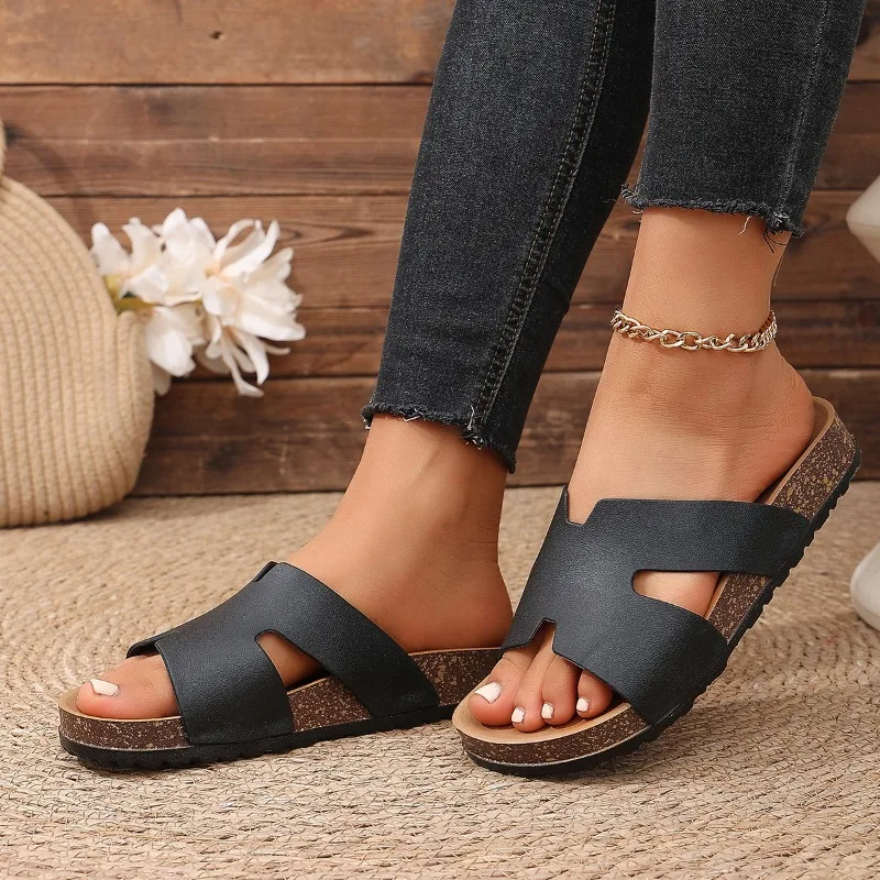 

Women's Summer New High-Quality Cross Cork Slippers, 2026 Casual Beach Slip-on Outdoor Slippers, Non-slip and Wear-resistant